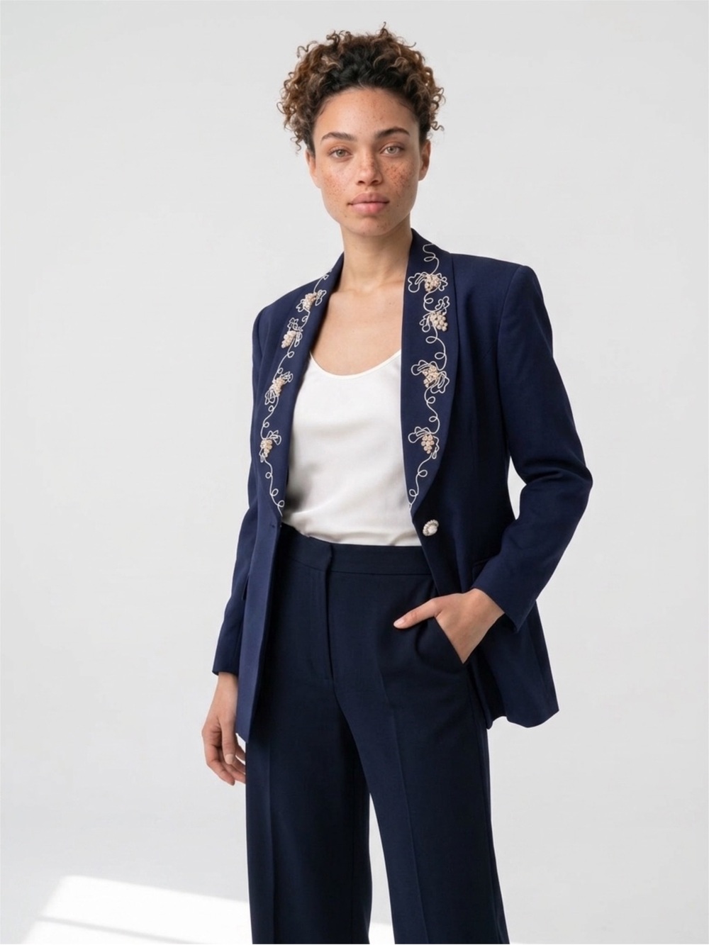 Embellished Navy Women's Blazer Jacket Vintage